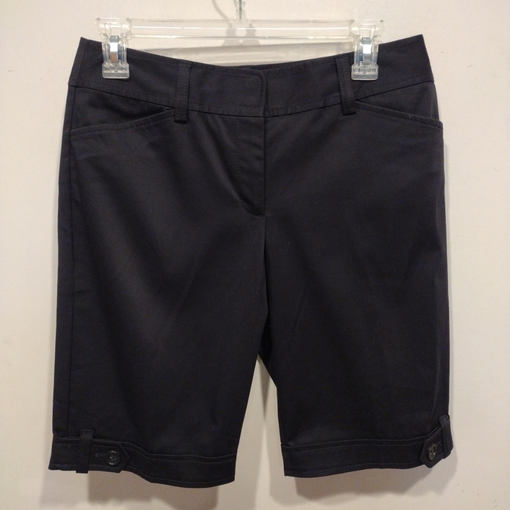Ann Taylor NWT Women's Navy Button Cuff Twill Bermuda Shorts Sz 4 Preppy Summer